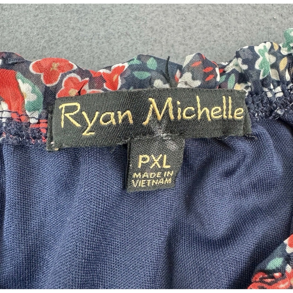 Ryan Michelle Floral Dress Womens PXL Navy Red Smocked Waist Tiered Ruffle - Picture 5 of 6